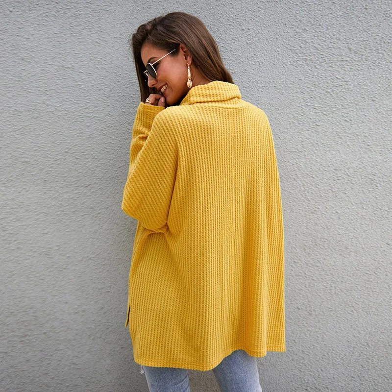 CINESSD Women Turtleneck Knitted Sweaters Solid Plaid Long Sleeves Casual Loose Pullover Tops 2019 Fashion Autumn Winter Sweater | Женская