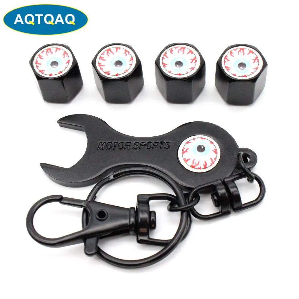 5Pcs/Set Eyeball Style Anti theft Emblem Auto Car Wheel Tire Air Valve Caps With Wrench Keychain Zinc Alloy Stem Dust Cover Acce|Стержни и