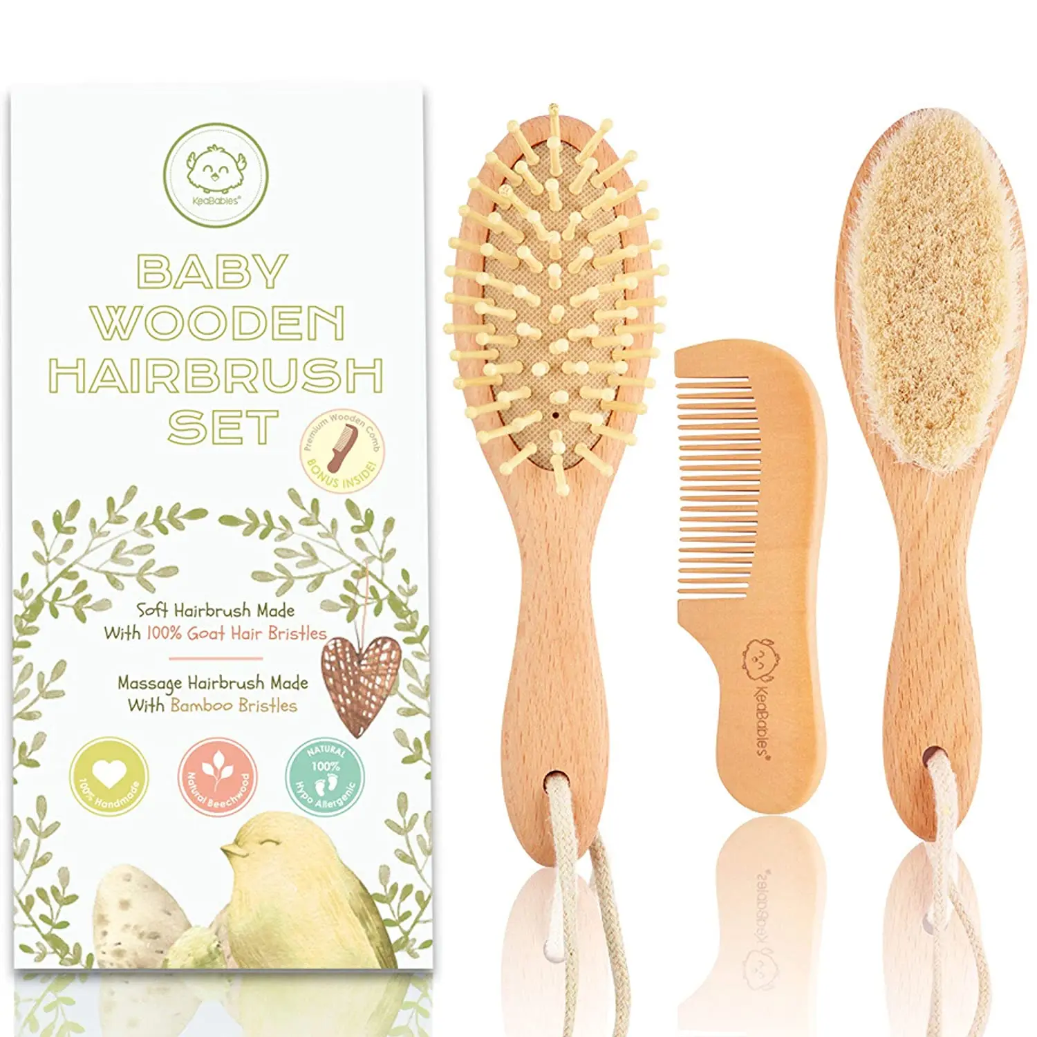 

Baby Hair Brush And Comb Set For Newborn - Natural Wooden Hairbrush With Soft Goat Bristles For Cradle Cap