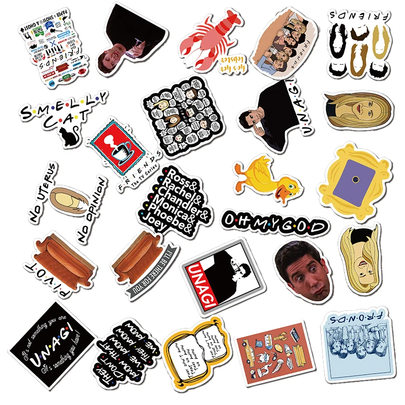 

25/50pcs Tv Drama Friends Laptop Stickers DIY Sticker for Luggage Bags Phone Toys Cars Desk Laptop Bicycle Waterproof
