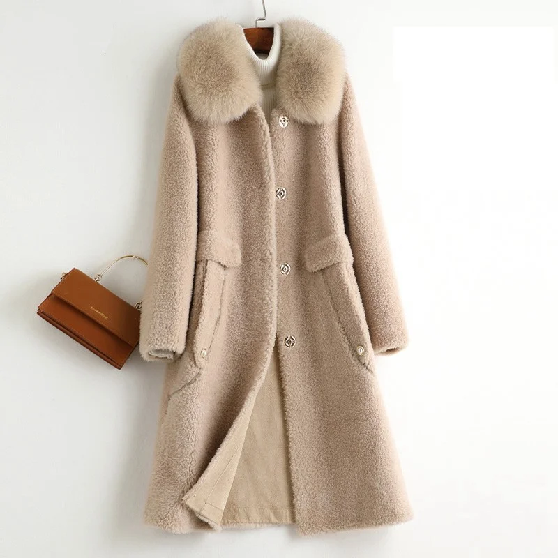 Женское зимнее пальто из смешанной шерсти с лисьим воротником верхняя одежда LF2122