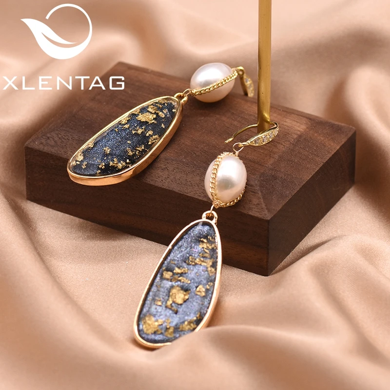 Серьги XlentAg женские из серебра 925 пробы с натуральным пресноводным