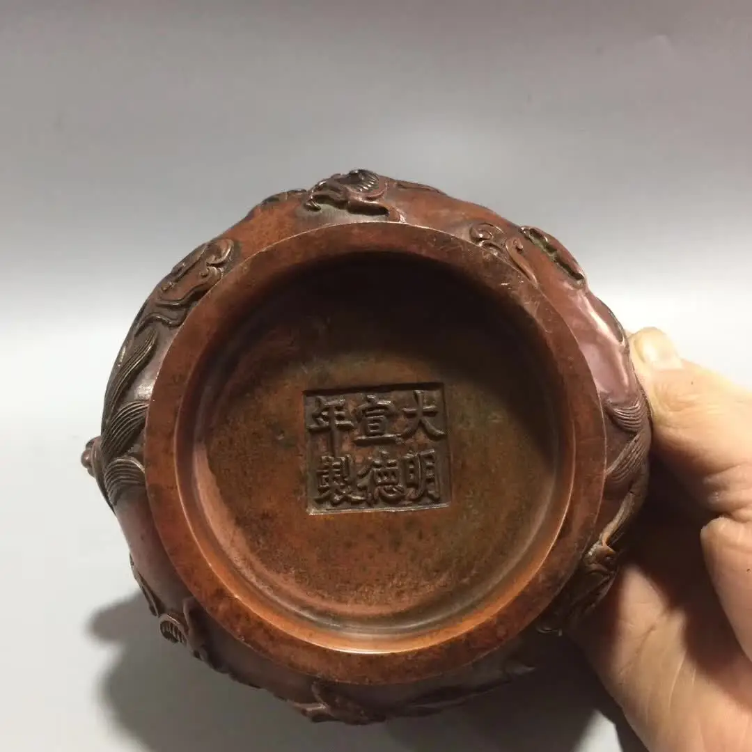 

Chinese Red Copper Dragon Statue Incense Burner Lion Dragon Censer Statue Geomancy Living Room Furnishing Gift