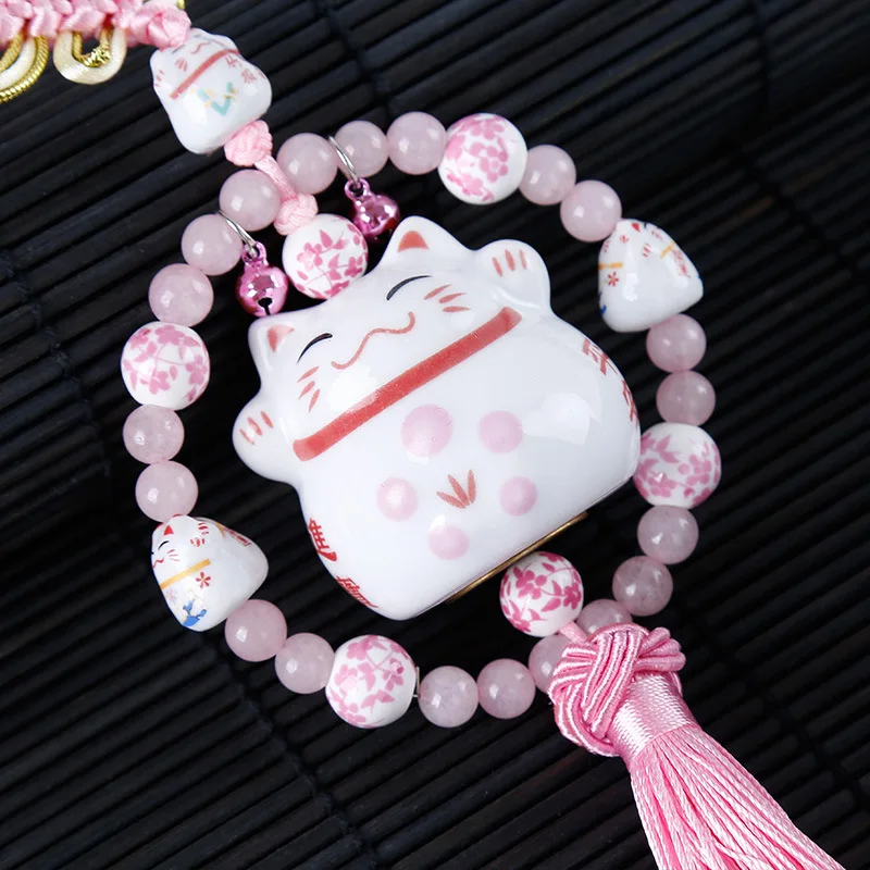 

Cartoon Ceramic Car Pendants Cute Ornament Security Lucky Cat Car Interior Ornaments Decoration Car Accessories for Girls