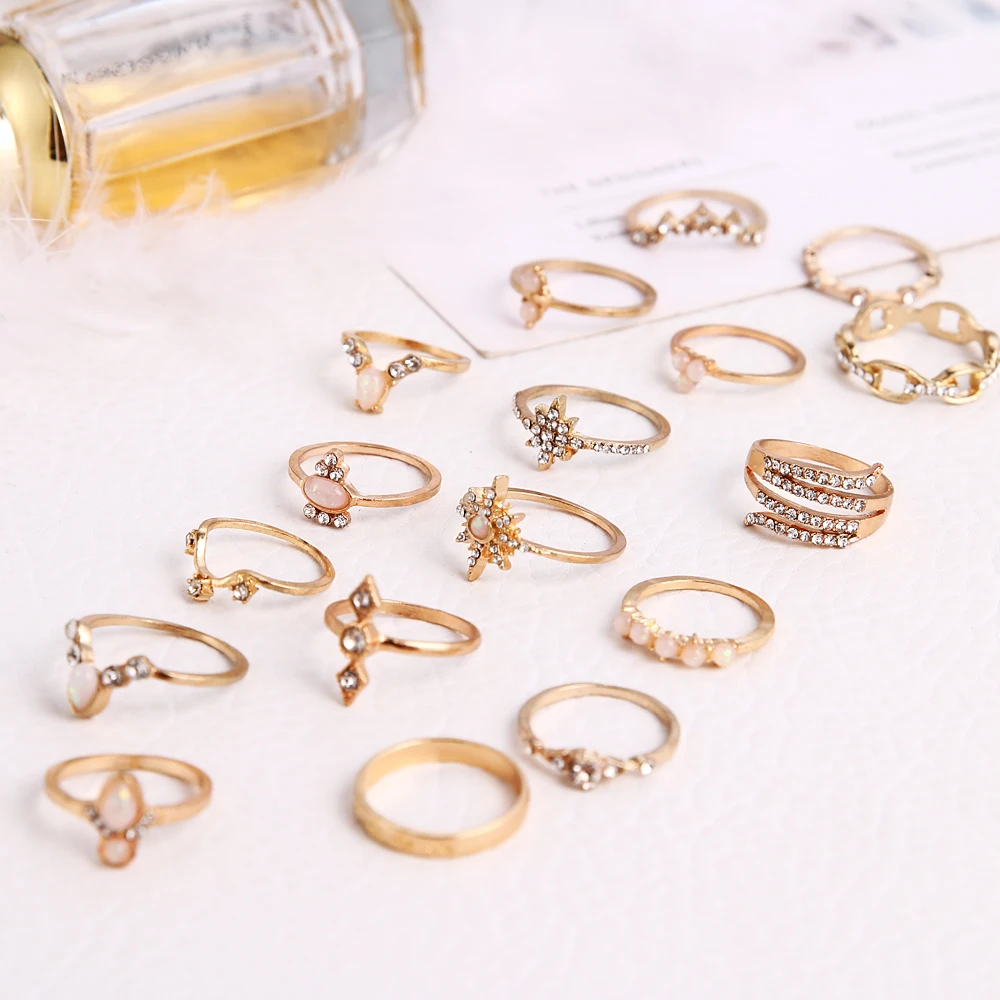 17 шт./компл. модное винтажное кольцо на палец средней длины с короной