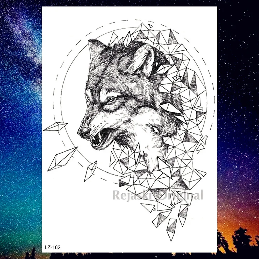 PLZ182 DIY Geometric Wolf Temporary Tattoos For Women Men Body Art Arm Tattoos Sticker Realistic Fake Dreamcatcher Coyote Flower Tatoos - Цвет: PLZ182