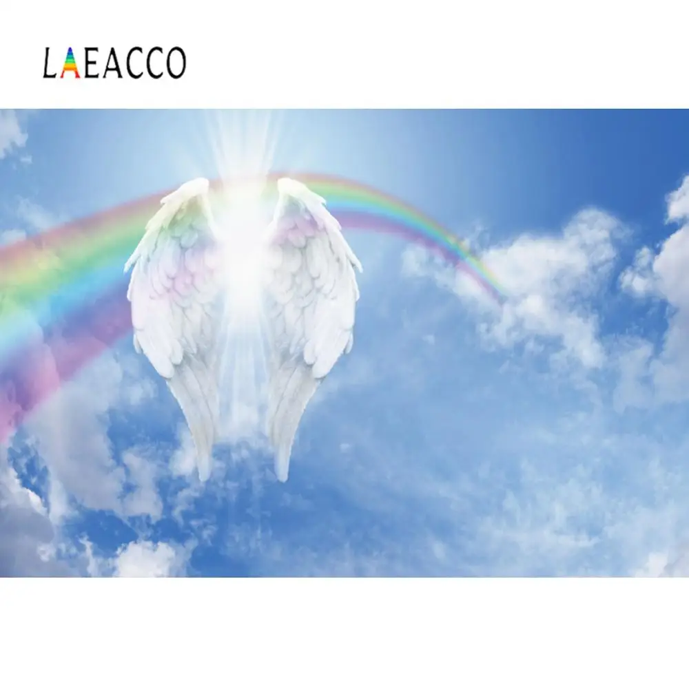 Laeacco радужные Крылья Ангела голубое небо облачно ребенок день рождения портрет