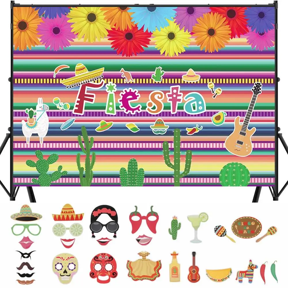 1Set Backdrop OurWarm мексиканские вечерние принадлежности Serape хлопок скатерть настольная дорожка войлок баннер бумажный вентилятор для свадьбы День рождения украшения - Цвет: 1Set Backdrop