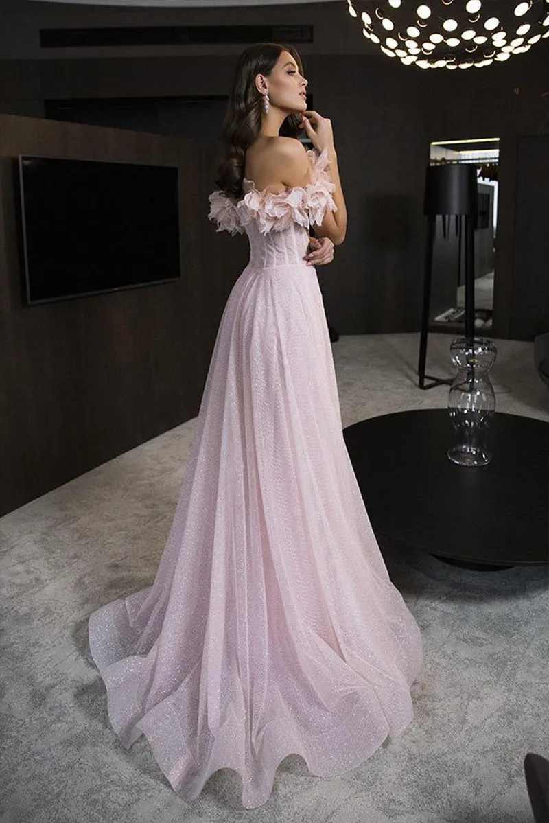 

SoDigne Pink Glitter Evening Gowns Long Luxury 2021 A Line Ruffles Arabic Prom Dress Customize Women Robes Vestidos De Fiesta