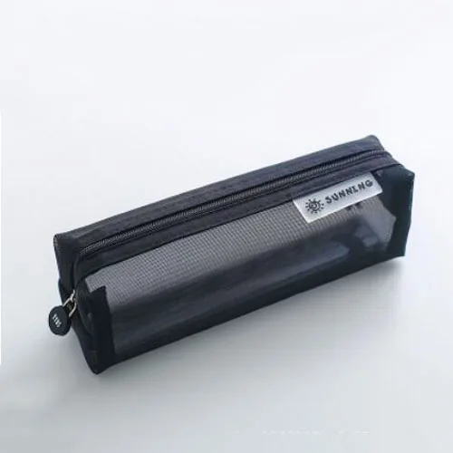 black 20.5x6x6.5cm Черный студент пеналы для школы прозрачный нейлоновый пенал девушка сетки пенал сумка для карандашей канцелярия Школьные принадлежности - Цвет: black 20.5x6x6.5cm