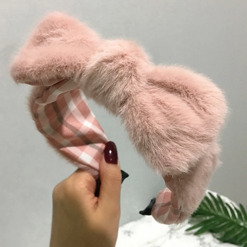 Модная Толстая плюшевая повязка на голову Зимняя женская Меховая из овечьей