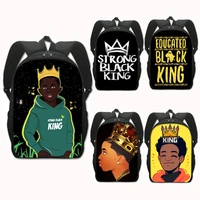 young black king letter print backpack children school bags for teenager afro boys book bag men rucksack hip hop travel backpack