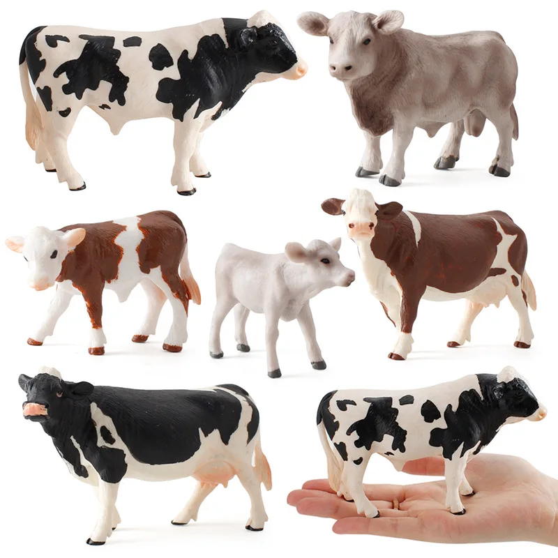 Farm Poultry Simulation Mini Milk Cow Cattle Bull Calf Action Figure Plastic Animal Model Figurines Educational Toys For Kids