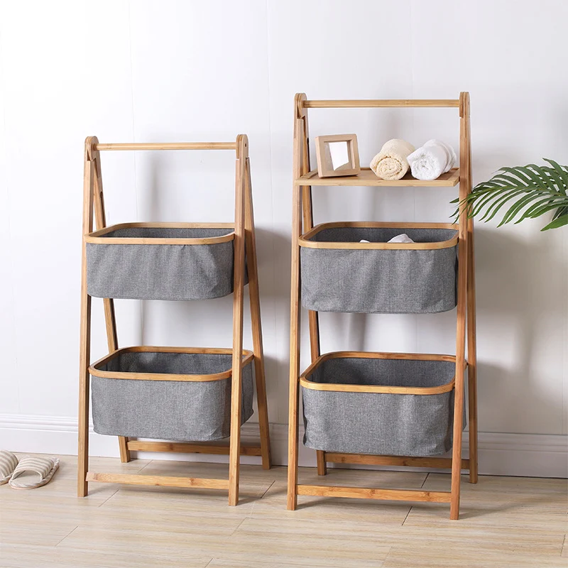 

Bamboo Dirty Clothes Storage Rack Organizer Toys Basket Hamper Home Foldable Laundry Box Divided for Bathroom Organization Shelf