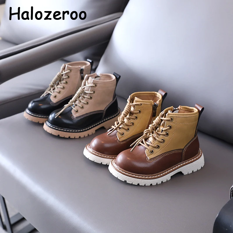 

Autumn New Kids Fashion Boots Children Black Genuine Leather Shoes Baby Girls Military Boots Boys Brand Ankle Shoes Riding Boots