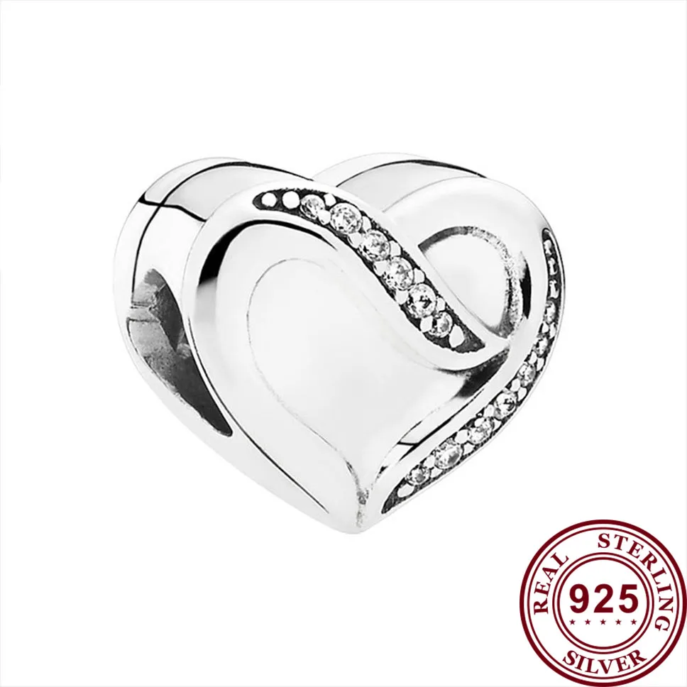 

100% 925 Sterling Silver Bead Sparkle With Crystal Heart Beads Fit Pandora Women Bracelet & Necklace Diy Jewelry