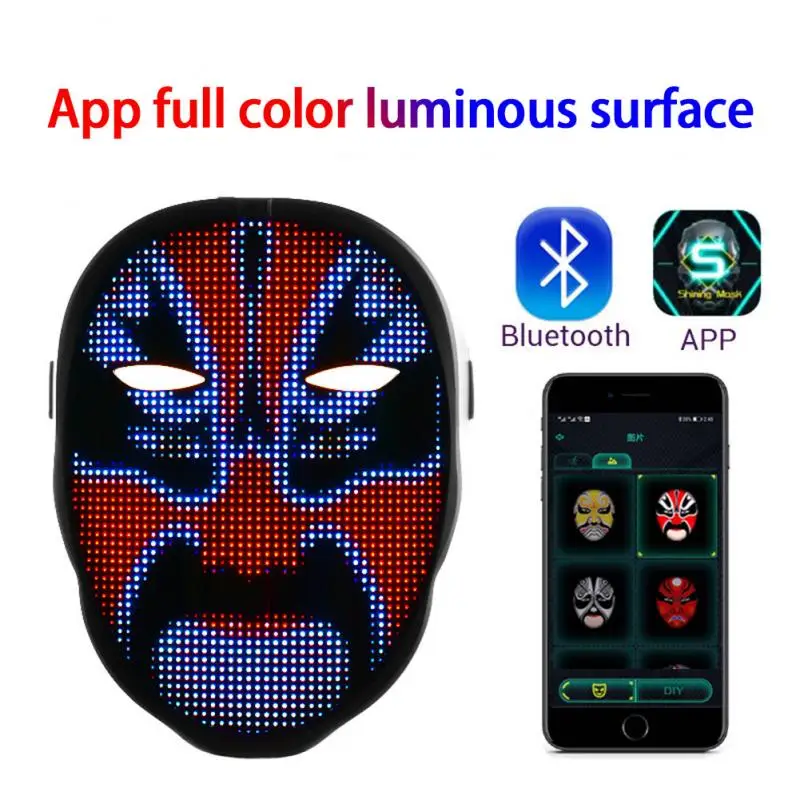 

LED Luminous Bluetooth Face Cover Light Up Face Changing Full-Color Display Cosplay Flash Map Mask DIY Holiday Party Props