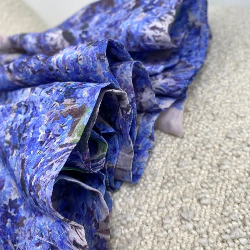 

2021 New Summer Women Fashion A-line Wild Botanical Floral Printing Long Sleeve Single Breasted Lavendar Mini Dresses