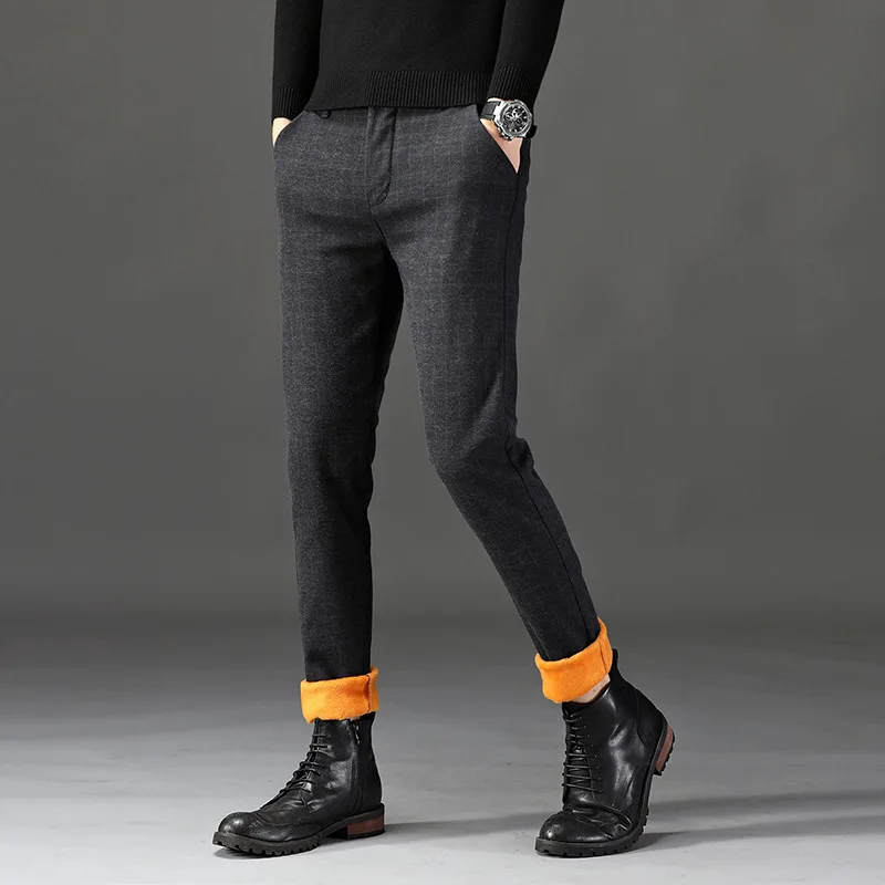 2020 Autumn And Winter New Men's thick wool Casual Pants Fashion Elasticity Business Black Trousers Male Brand Clothes | Мужская