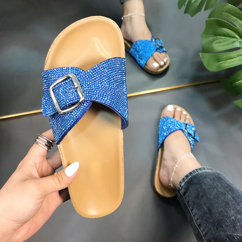 

2021 Summer Women Sandals Rhinestone Slippers Open Toe Comfortable Women's Shoes Beach Slippers Plus Size