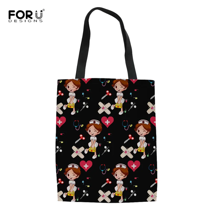 

FORUDESIGNS Nurse Patterns Women's Handbags Canvas Tote Bags Reusable Grocery Shopping Bag Eco Foldable Bags For Ladies 2021