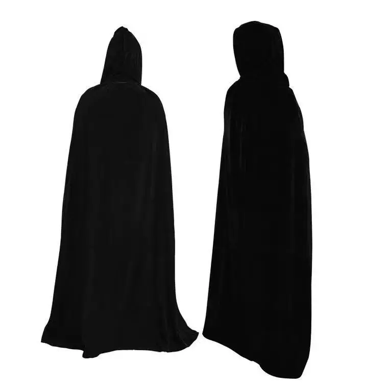 black Костюмы на Хэллоуин для женщин и мужчин, нарядный плащ, бархатный, с капюшоном, для взрослых, ведьмы, длинный, фиолетовый, зеленый, красный, черный, на Хэллоуин, плащ с капюшоном, накидки - Цвет: black