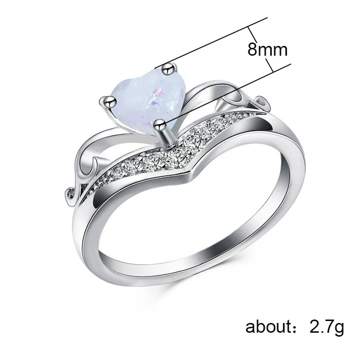 Мода леди сердце кольцо дизайн медный покрытый белым золотом и цирконием