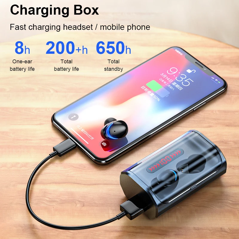 

tws T8 Bluetooth 5.0 Earphone Touch Control Wireless Headphons HD Stereo Waterproof Headset with LED Display Charging Box
