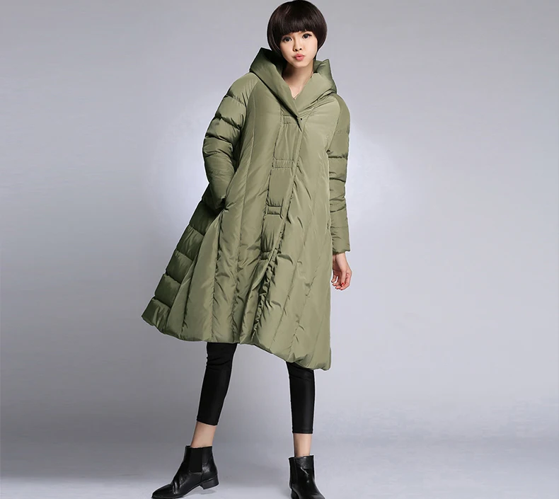 Женские зимние толстые пуховые пальто черного темно синего армейского зеленого