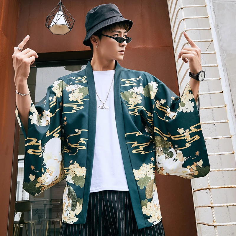 Китайский укиё-э кардиган хаори с V-образным вырезом повседневное кимоно от