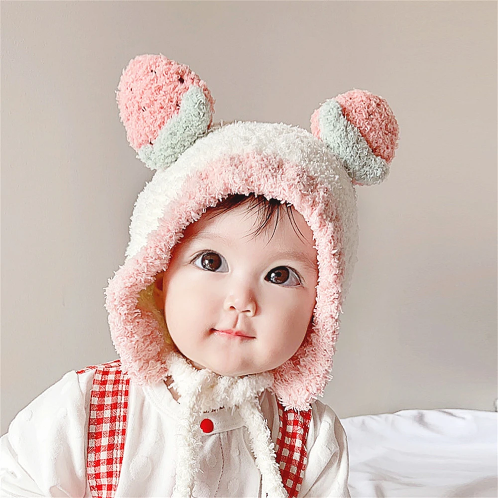 

Autumn and Winter Cute Warm Baby Ear Cap Thickened Korean Version Newborn Male Plush Balaclava Boys Boys Hat With Earflaps For