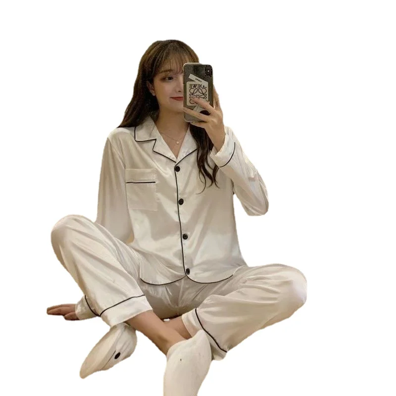

New Pajama Suit Women's Loose Long Sleeved Cardigan Home Clothes Two-piece Set