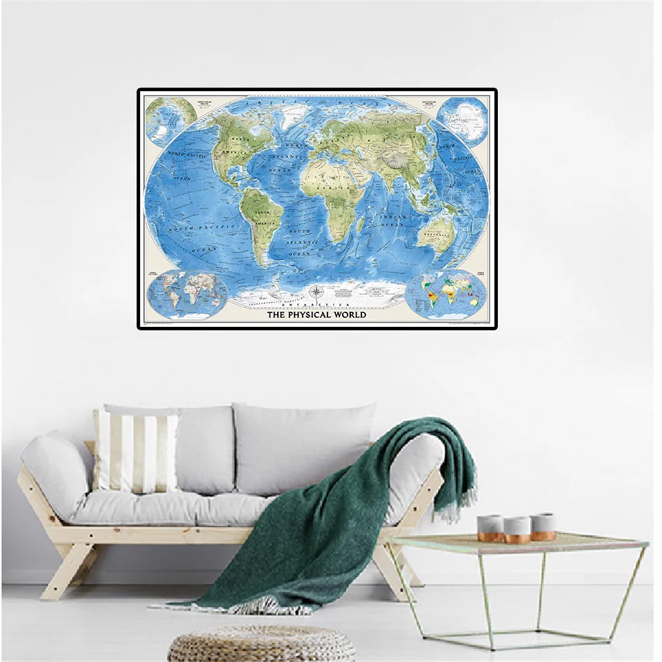 

A2 Size The World Map with World Tectonics and Climate Wall Art Poster Canvas Painting Home Decoration School Supplies
