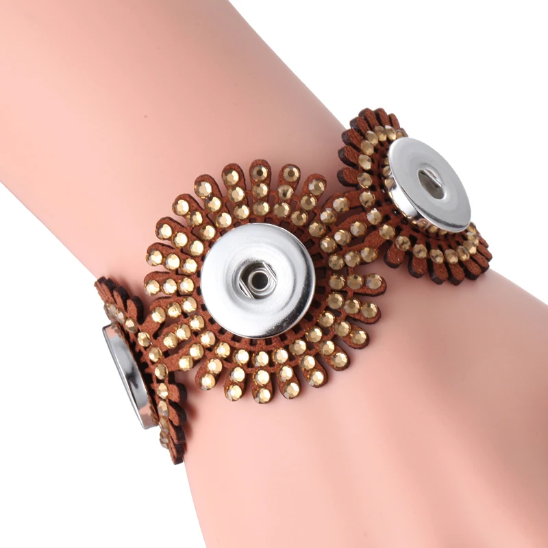 Новый кожаный браслет с кнопками-застежками цветами подходит для металлических