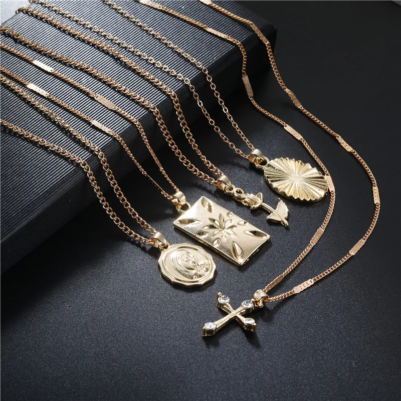 Винтажное женское ожерелье-чокер с несколькими слоями золотистого цвета