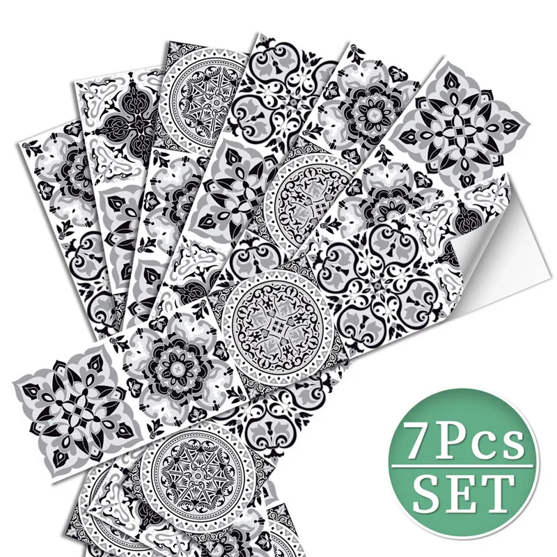 

Self-adhesive Black and White European Flower Brick Wall Stickers Murals Glue-free Desktop Stairs Furniture Renovation Stickers