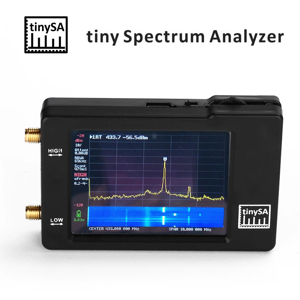 

Hand held tiny Spectrum analyzer TinySA 2.8" display 100kHz audio spectrum analyzer to 350MHz with battery