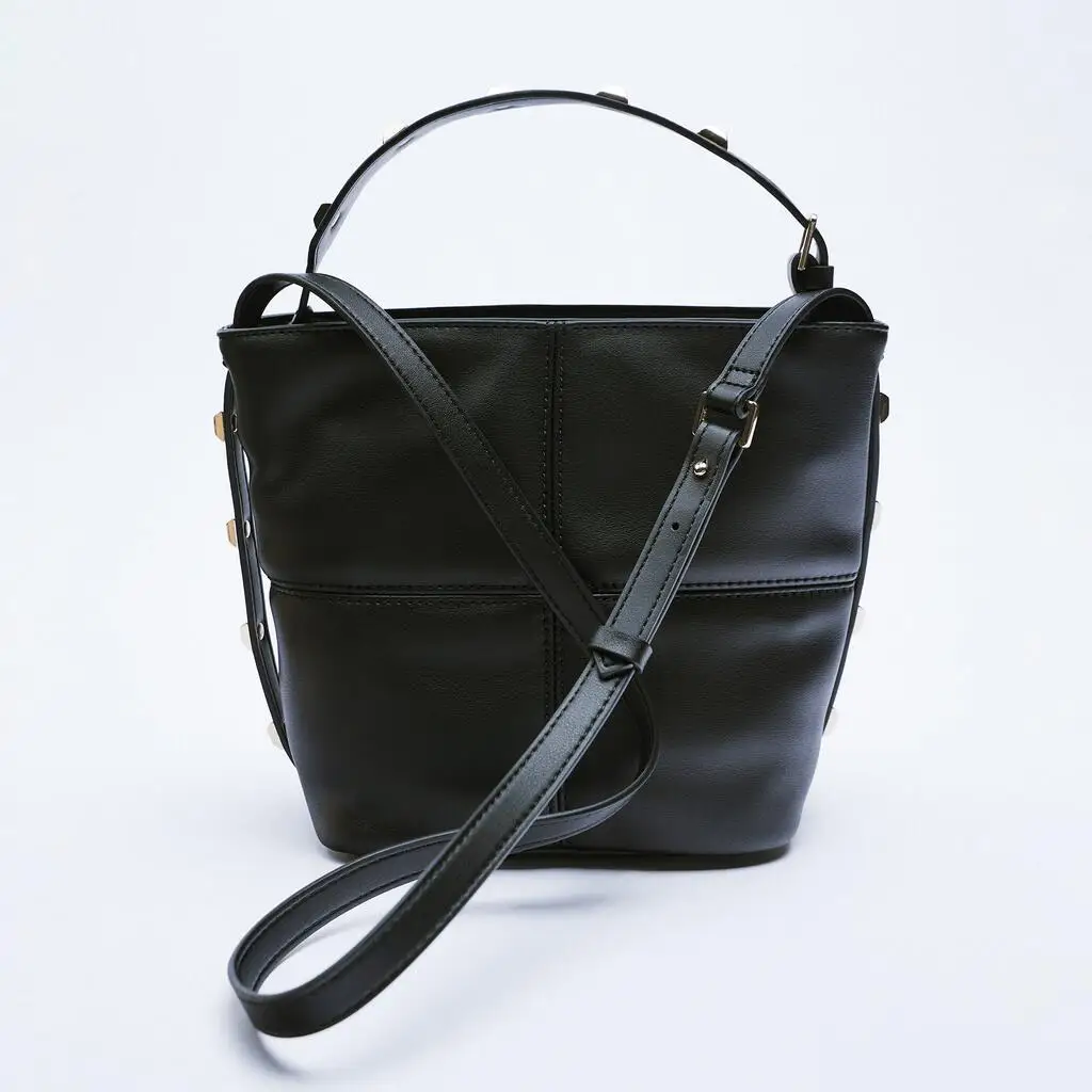 

Vintage Rivet Bucket Bag for Women Designer brand Handbags Luxury Pu Leather Shoulder Crossbody Bags High Qulity Tote Purse 2021