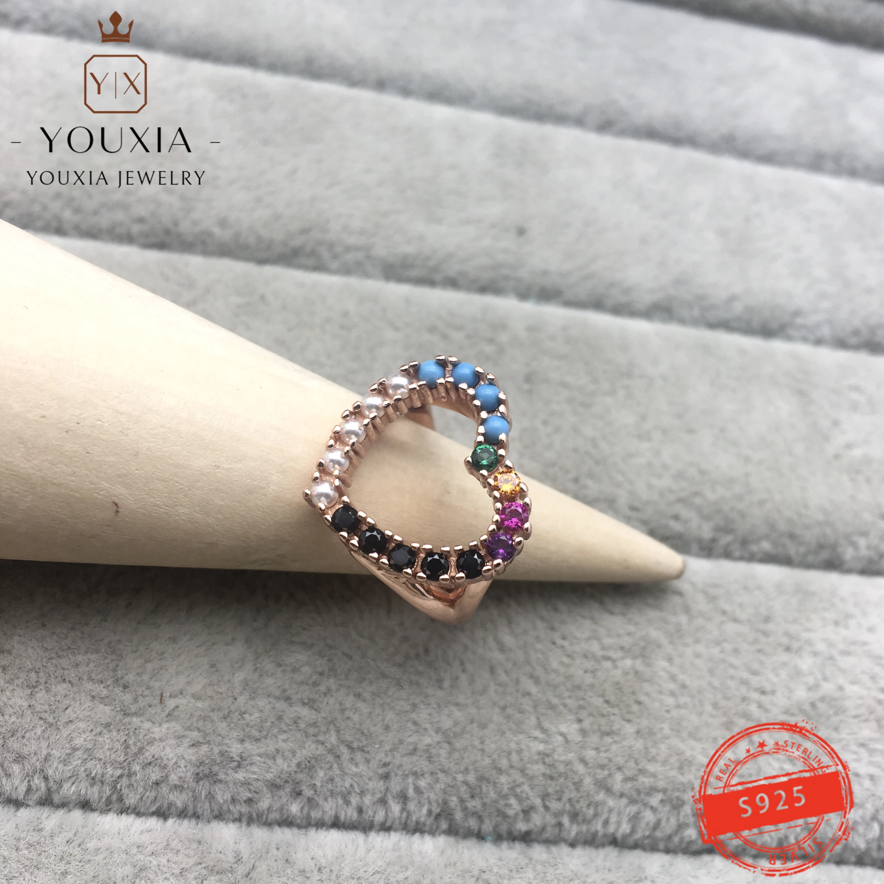 

1:1 Make Customized Heart-shaped Colorful Hollowed Out Personalized Design Personalized 925 Sterling Silver Ring