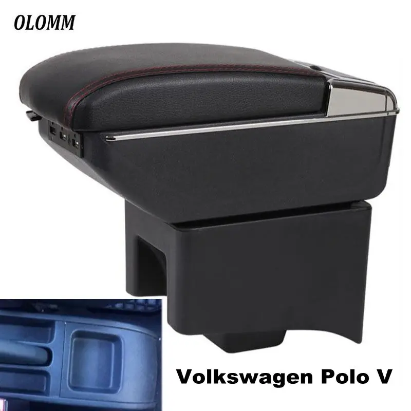 Для Volkswagen Polo подлокотник коробка Polo V универсальная 2009- Автомобильная центральная консоль Модификация аксессуары с двойным поднятием с USB