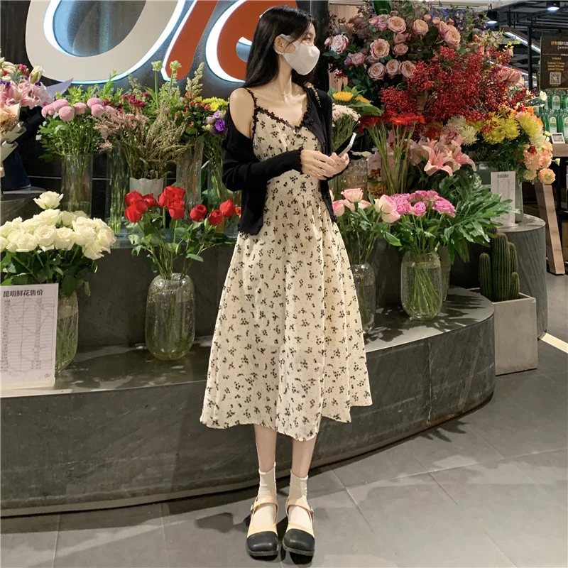 

High-Grade Very Fairy Dress Women's New Sweet Spicy Chic Milk Sweet Floral Halter Skirt Jum