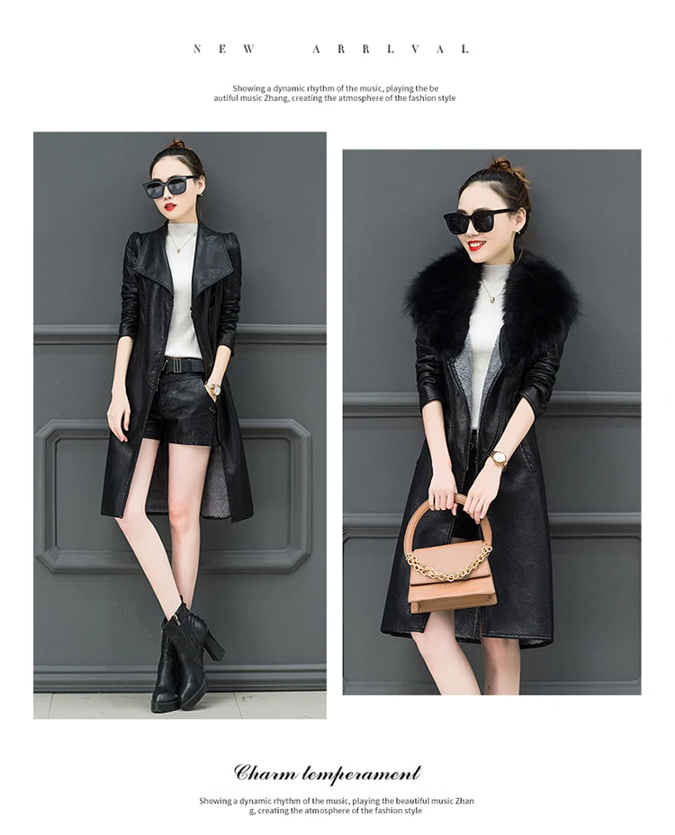 Pu Leather Women Plus Velvet Thickening Long Section Winter Fashion New Large Fur Collar Warm Leather Jacket Tide HHH00163
