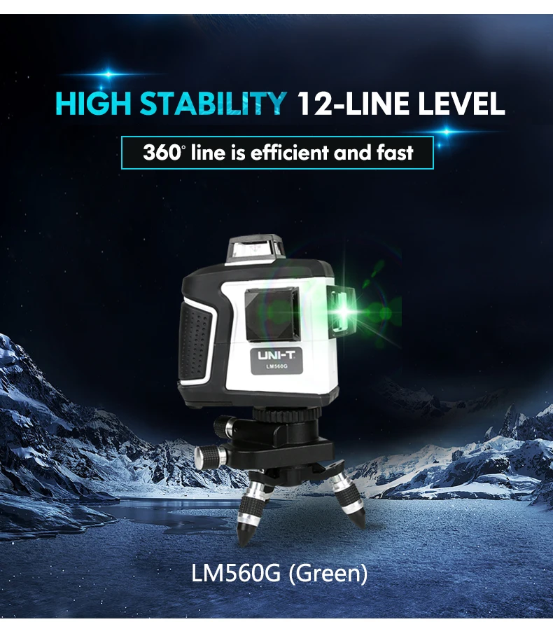 UNI-T LM560G 12 линий 3D Мощный зеленый лазерный уровень 360 горизонтальный вертикальный крест самонивелирующийся уровень измерительный прибор