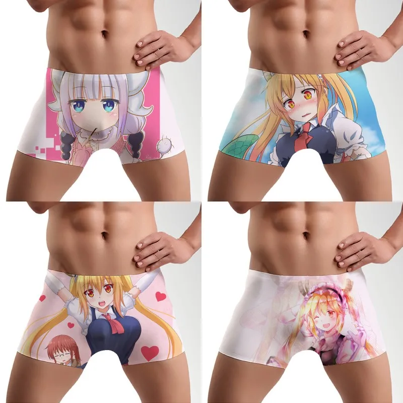 Мужское нижнее белье с принтом героев мультфильма Мисс Кобаяси Короткие трусы