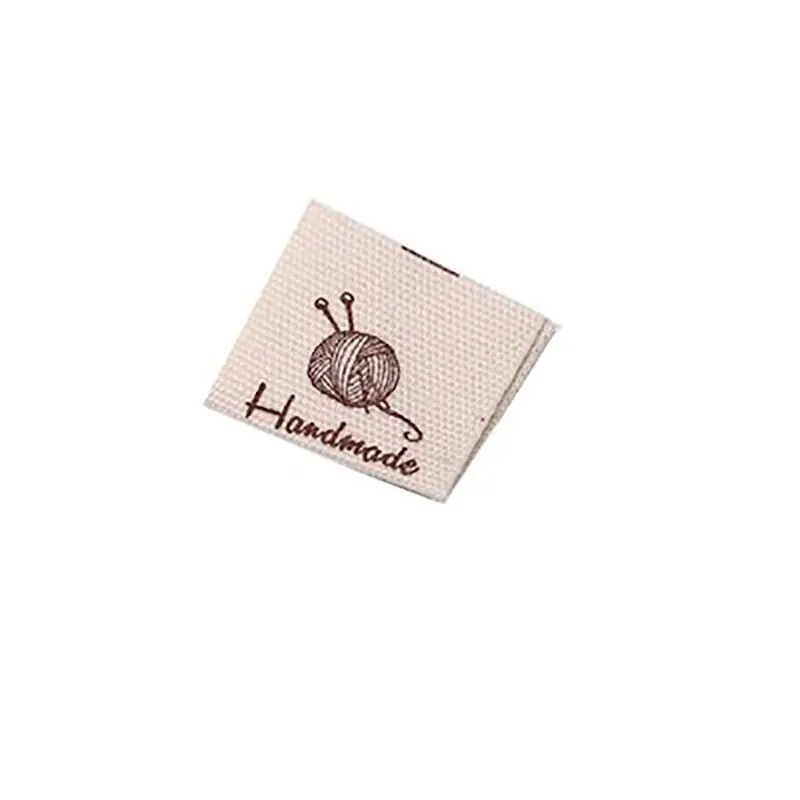 

100pcs Cloth Labels Handmade Label Fold Tags Sewing Machine Scissors Ball Pattern Label For Knitted Hats Cotton Woven Sew Tags