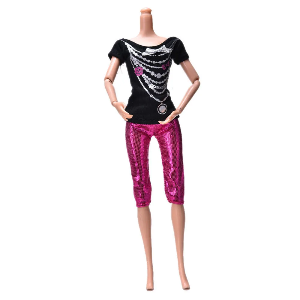 

MYPANDA 2 шт./компл. черная рубашка с принтом костюм для модных штаны с узором из роз детская игрушка Новое поступление кукольная одежда