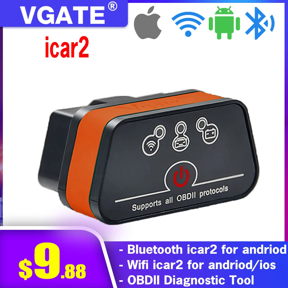 Считыватель кодов Vgate iCar2 ELM327 OBD2 диагностический инструмент для Android/IOS/ПК сканер - Фото №1