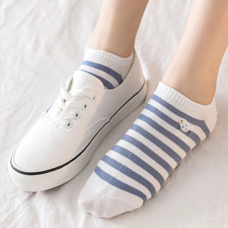 

5 Pairs Sports Casual Cotton Women Socks Ankle Cartoon Cute Fruit Cat Print Korea Japanese Fashion Girl Heart Kawaii Slipper Set