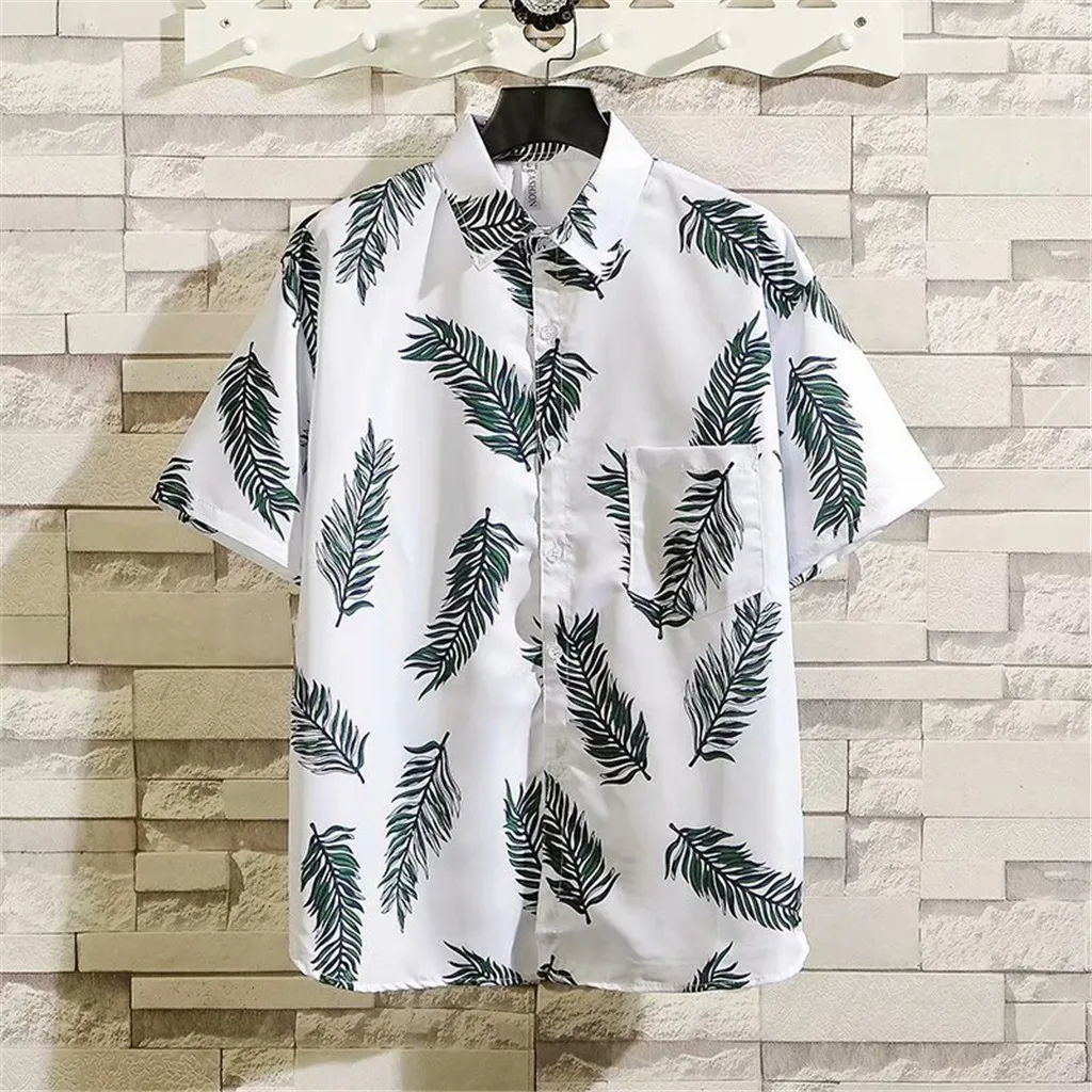Гавайская Мужская рубашка с цветочным принтом короткий рукав отложной воротник