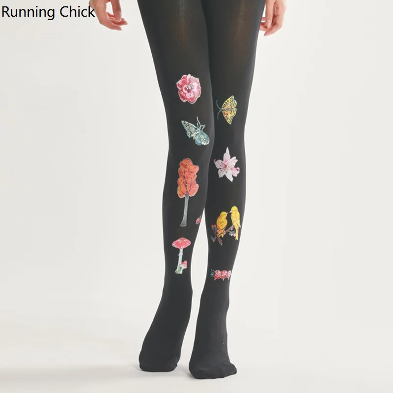 Цветочный элемент дизайн колготки бархат 1200D толщина женские черные плотные